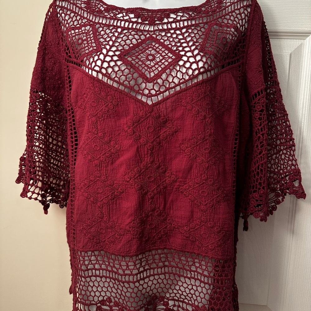 Democracy Crochet Lace Tunic Top Sz M
